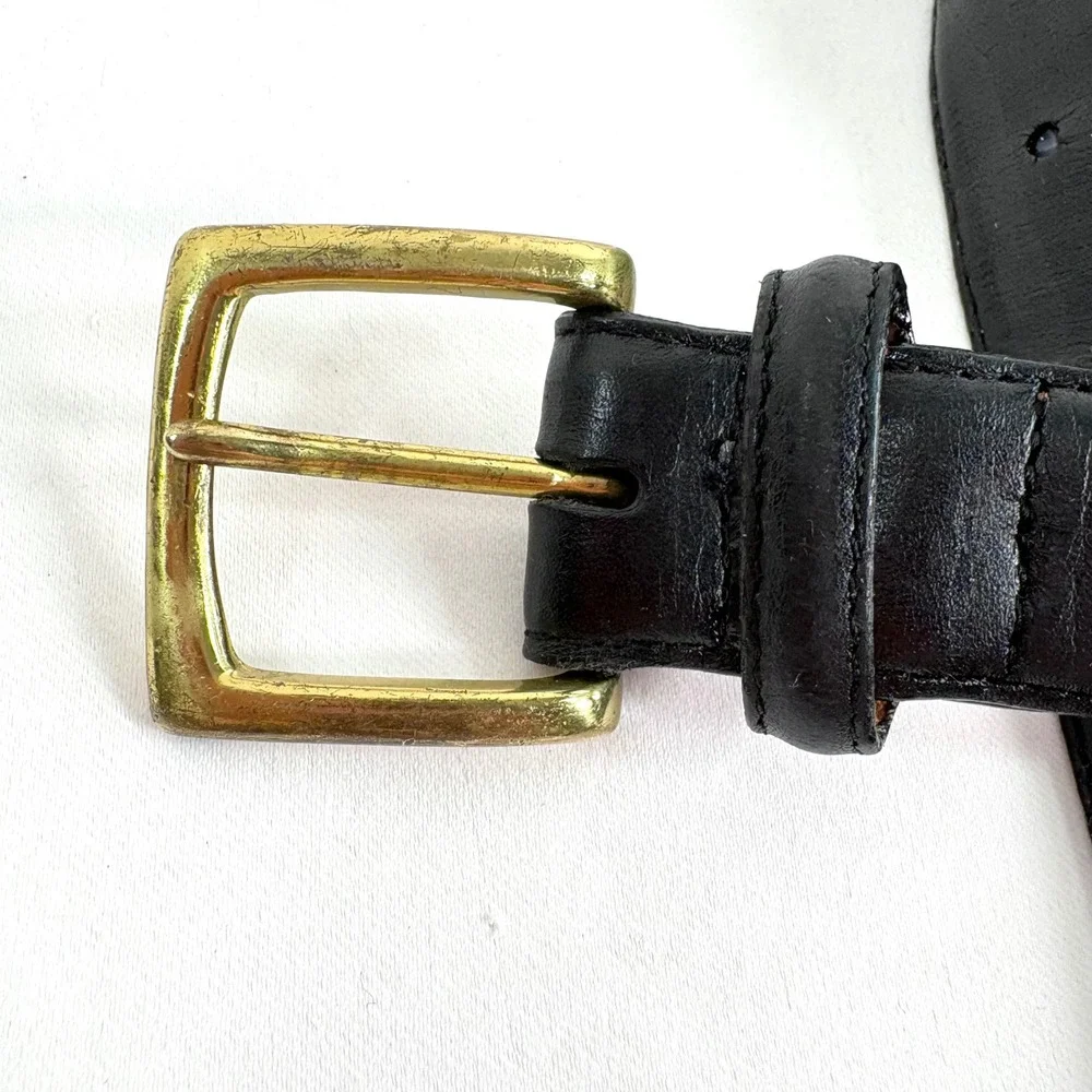 Lands End Belt Black Leather Solid Brass Buckle USA Made 50 41113